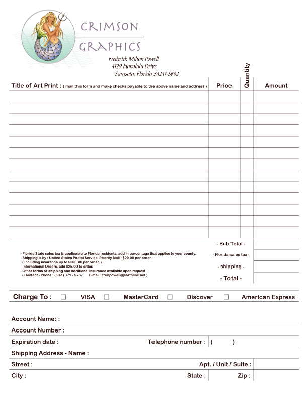 Order form, Crimson Graphics